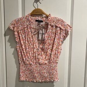 Forever 21 Pink Floral Smocked Blouse